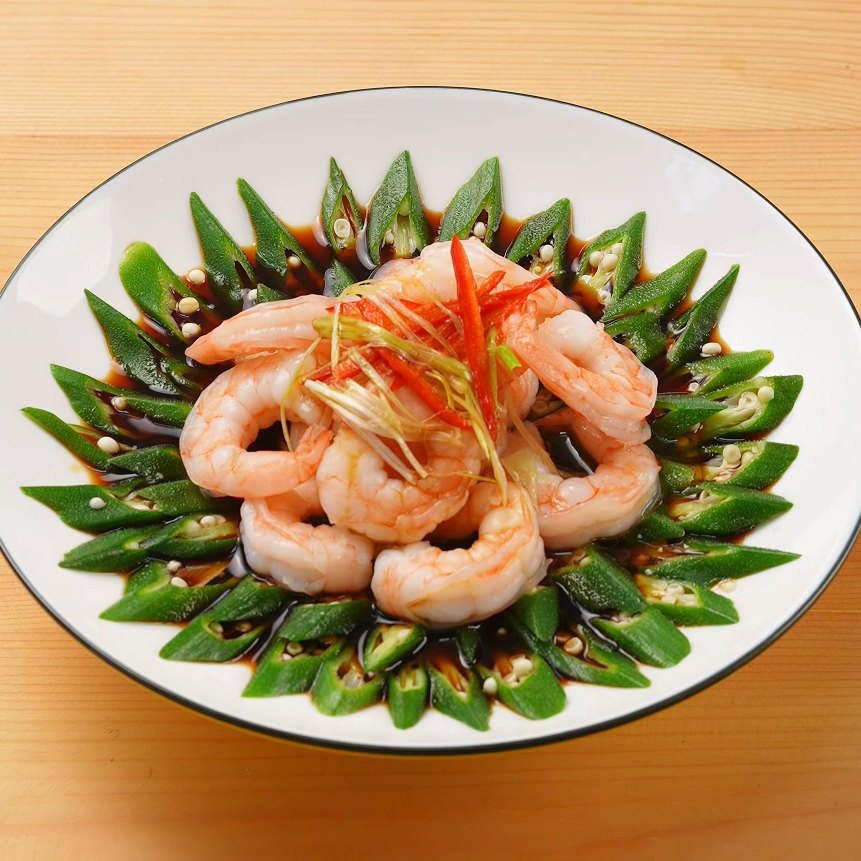 白灼秋葵虾仁的做法