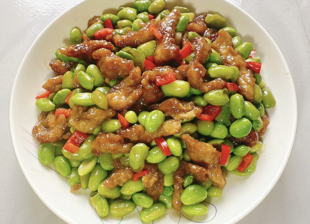 毛豆炒肉片的做法