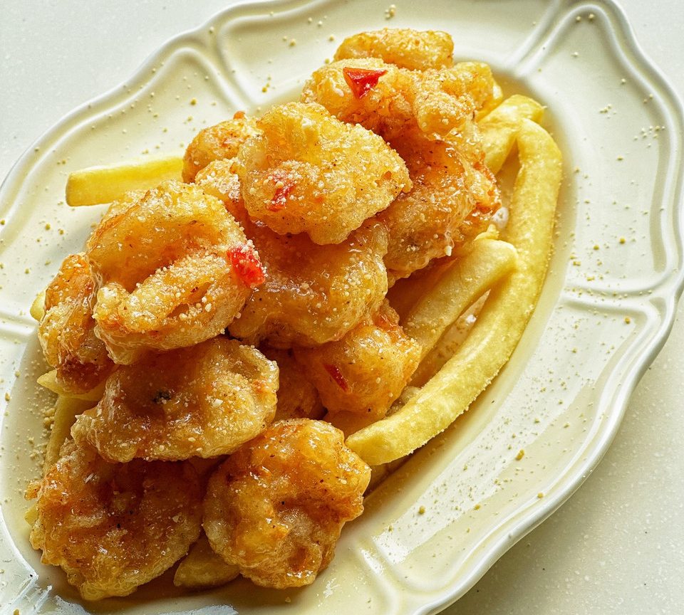 番茄芥末虾仁炸薯条的做法