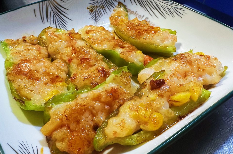 尖椒酿虾茸的做法