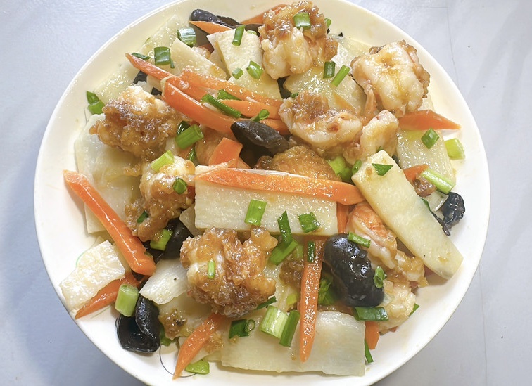 山药炒大虾的做法