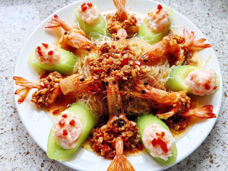 丝瓜蒸虾-花开富贵版的做法