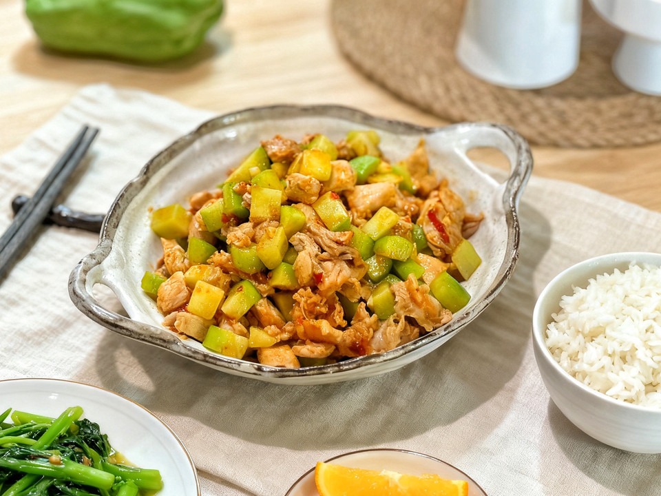 兔肉炒佛手瓜的做法