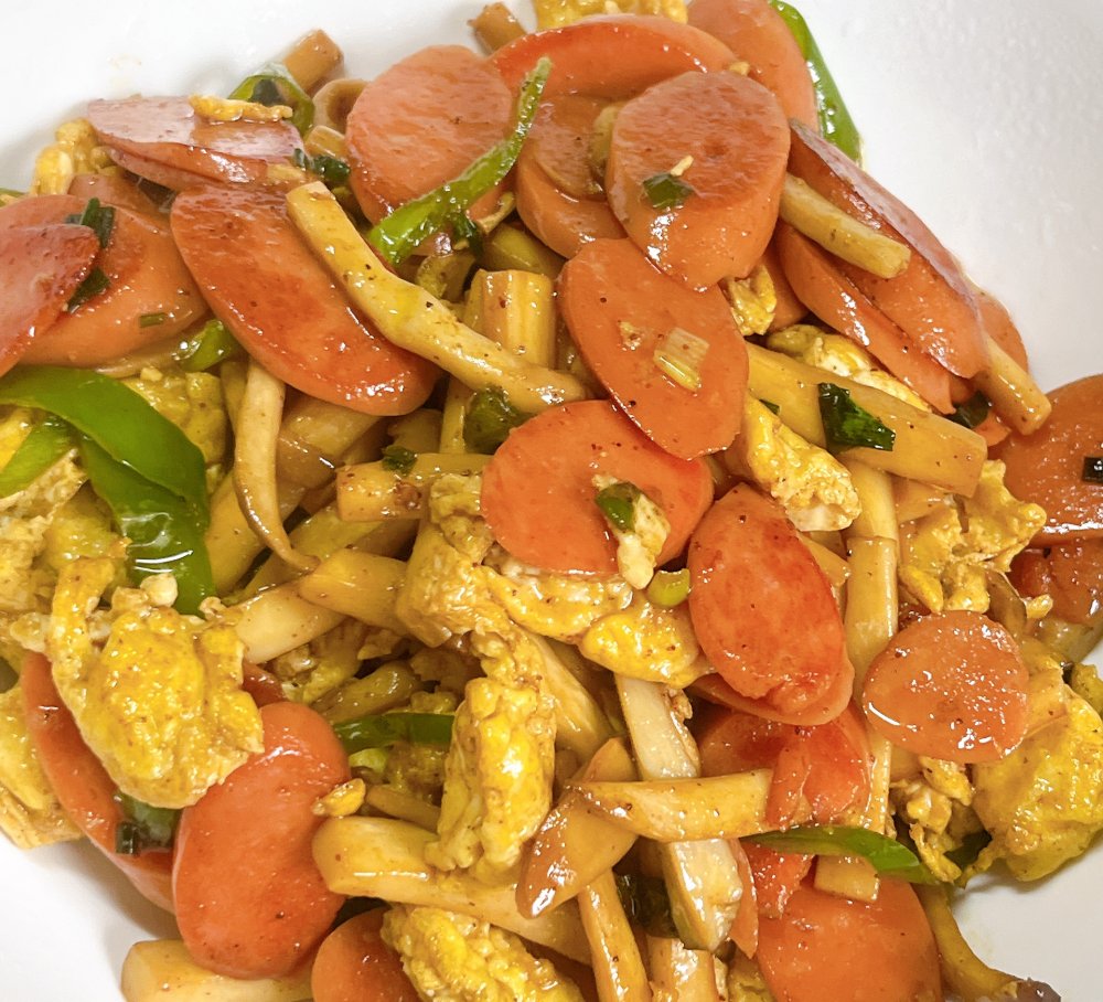 杏鲍菇火腿炒鸡蛋的做法