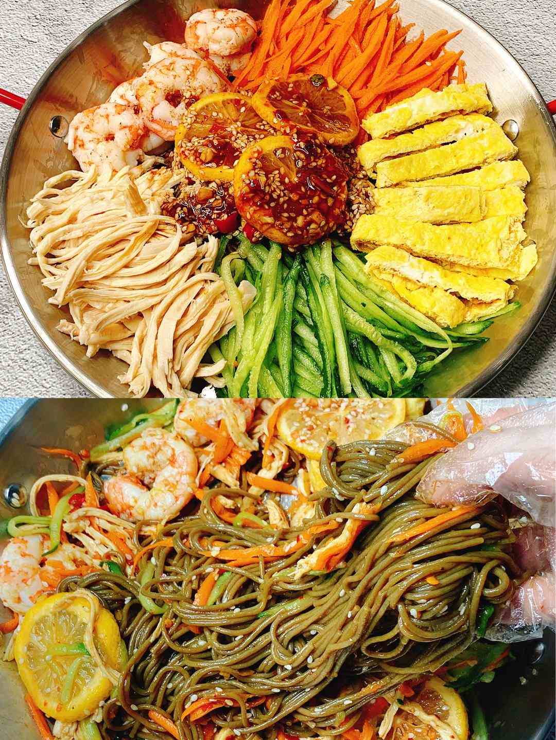 好吃不胖！清爽不油腻的酸辣虾仁凉拌荞麦面的做法